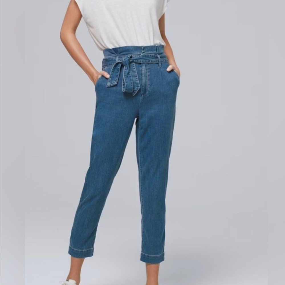 White House Black Market Straight Ankle High-Waisted Denim Paperbag Jeans-Size 6